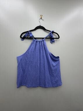 J.Crew 100% Linen Tie Shoulder Halter Tank Top Blue Medium